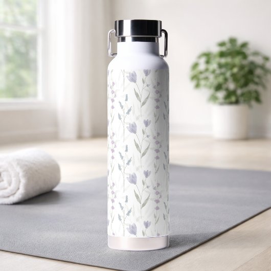 Blauw Paarse Aquarel Wilde Bloem Waterfles