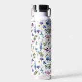 Blauw Paarse Aquarel Wilde Bloem Waterfles (Voorkant)