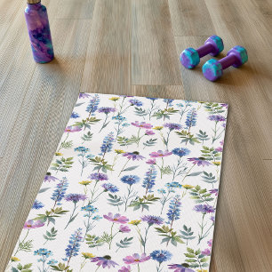 Blauw Paarse Aquarel Wilde Bloem Yogamat