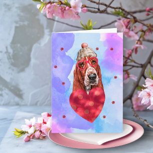 Blauw Paarse Basset Hound Valentijnsdag Cadeau Hon Kaart