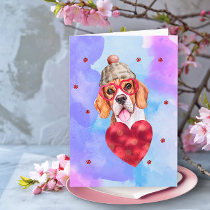 Blauw Paarse Beagle Valentijnsdag Cadeau Hond Kaart
