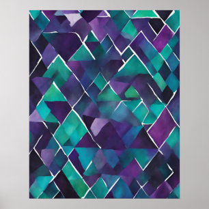 BLAUW PAARSE BLAUWGROEN KRISTALLEN MOZAÏEKMUUR ART POSTER