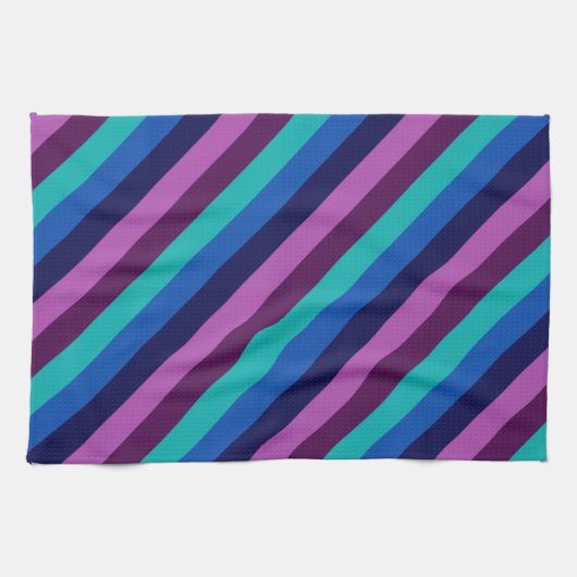 Blauw Paarse Blauwgroen strepen keukenhanddoek (Horizontaal)