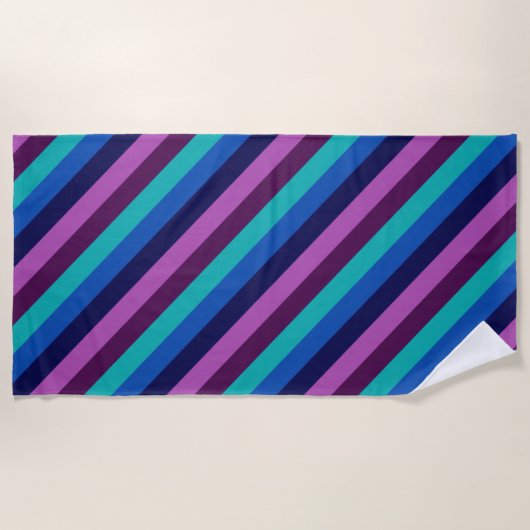 Blauw Paarse Blauwgroen strepen strandlaken (Voorkant)