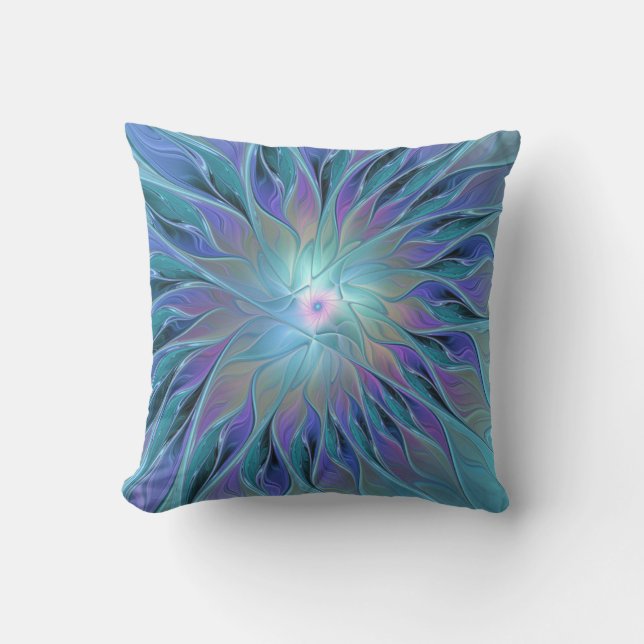 Blauw Paarse Bloem Droom Abstracte Fractale Kunst Buitenkussen (Voorkant)