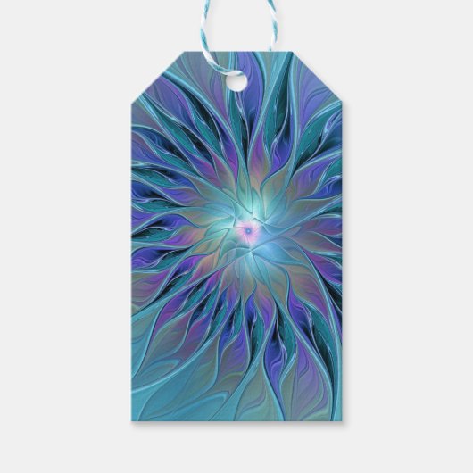 Blauw Paarse Bloem Droom Abstracte Fractale Kunst Cadeaulabel (Voorkant)