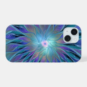 Blauw Paarse Bloem Droom Abstracte Fractale Kunst iPhone 15 Case (Achterkant horizontaal)