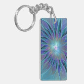 Blauw Paarse Bloem Droom Abstracte Fractale Kunst Sleutelhanger (Voorkant Links)