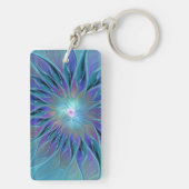 Blauw Paarse Bloem Droom Abstracte Fractale Kunst Sleutelhanger (achterkant)