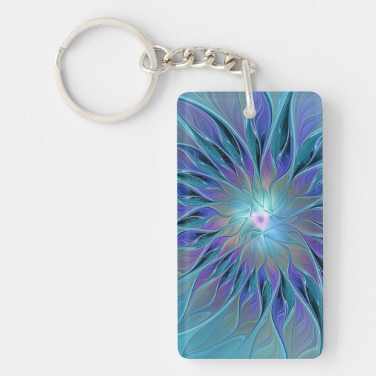 Blauw Paarse Bloem Droom Abstracte Fractale Kunst Sleutelhanger (Voorkant)