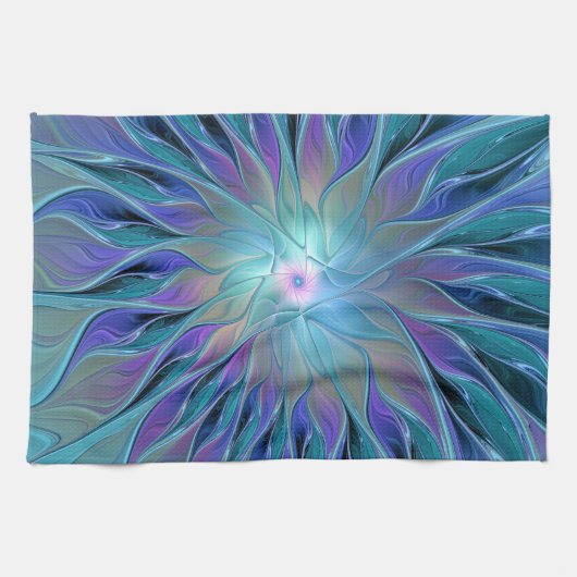 Blauw Paarse Bloem Droom Abstracte Fractale Kunst Theedoek (Horizontaal)