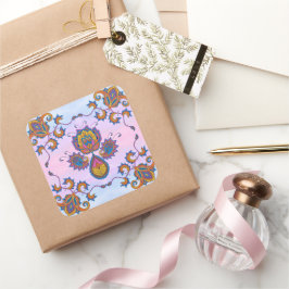 Blauw & Paarse Bloem Harmonie Vierkante Sticker