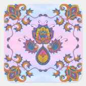 Blauw & Paarse Bloem Harmonie Vierkante Sticker (Voorkant)