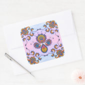 Blauw & Paarse Bloem Harmonie Vierkante Sticker (Envelop)