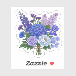 Blauw Paarse Bloemen Boeket Bloemsticker Sticker