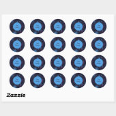 Blauw & Paarse Bloemen Elegant Omtrekpatroon Ronde Sticker (Vel)