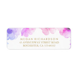 Blauw Paarse Bloemen Elegante Waterverf Bruiloft Etiket