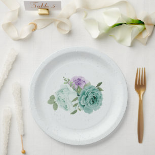 blauw paarse bloemen groen botanisch papier bord