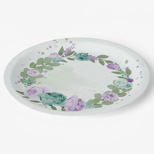 blauw paarse bloemen groen botanisch papieren bord (Gekanteld)