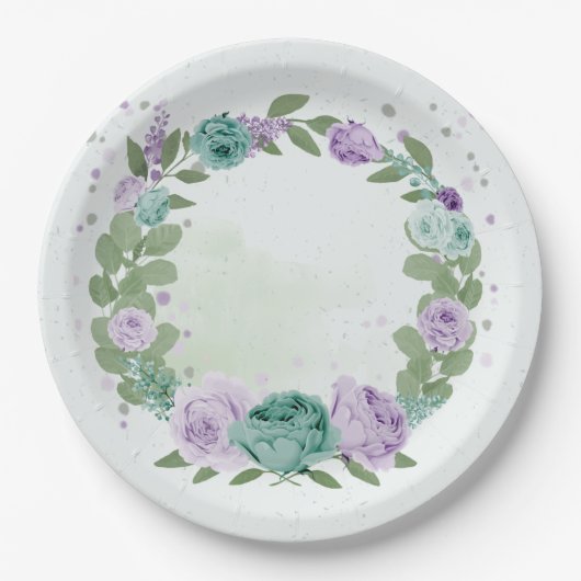 blauw paarse bloemen groen botanisch papieren bord (Voorkant)