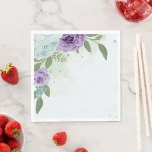 blauw paarse bloemen groen - botanische luiers servet