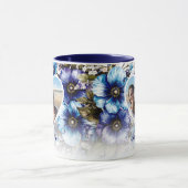 Blauw Paarse Bloemen Hart Foto Moederdag Gift Mok (Midden)