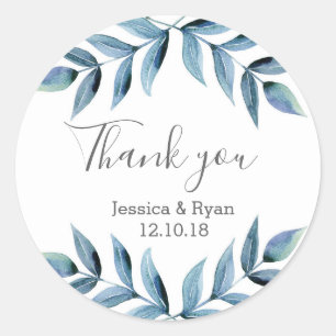 Blauw Paarse bloemenbruiloft Dank u stickers