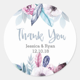 Blauw Paarse bloemenbruiloft Dank u stickers