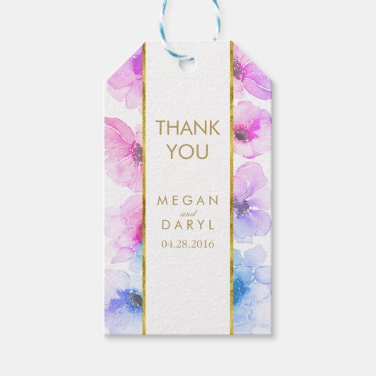 Blauw Paarse bloemengoud Lijst chique bruiloft Cadeaulabel (Voorkant)