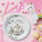 Blauw paarse bloementheekransje vrijgezellenfeest papieren bordje (Feest)