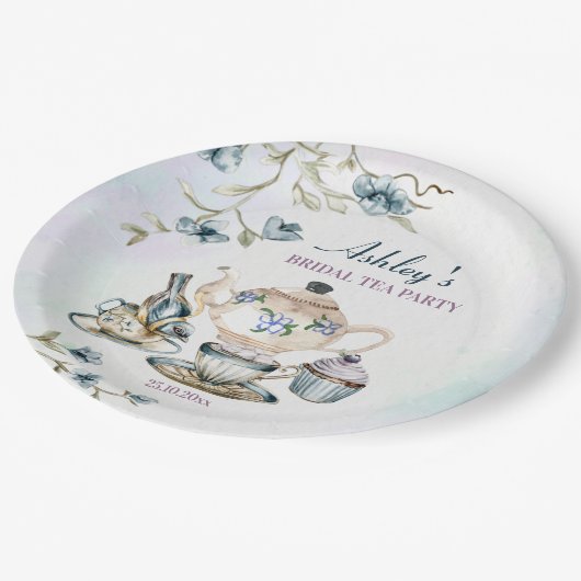 Blauw paarse bloementheekransje vrijgezellenfeest papieren bordje (Gekanteld)