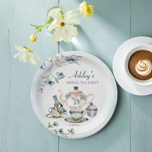 Blauw paarse bloementheekransje vrijgezellenfeest papieren bordje