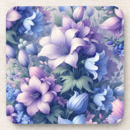 Blauw Paarse Bloemige Kurk Rug Onderzetters Set va
