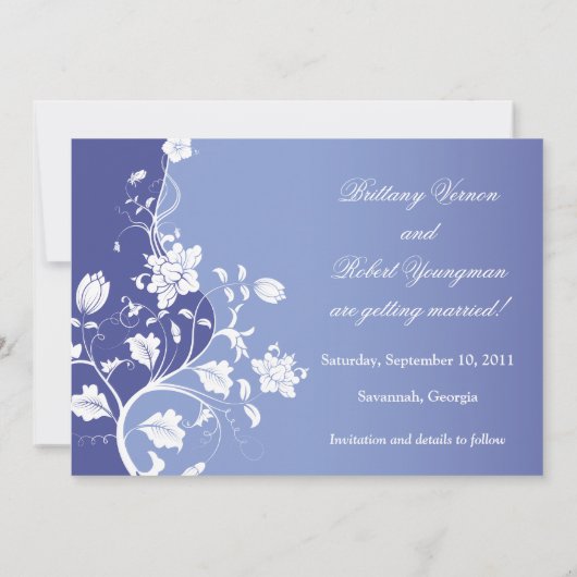 Blauw Paarse Bloemige Save the Date (Achterkant)