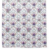 Blauw Paarse  bloemmotief retro elegantie Douchegordijn (Voorkant)