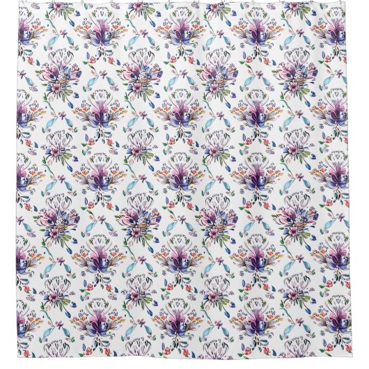 Blauw Paarse  bloemmotief retro elegantie Douchegordijn (Voorkant)