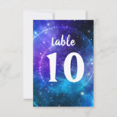 Blauw Paarse B'nai Mitzvah Galaxy Tafelnummer Kaar (Voorkant)