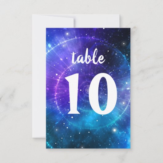 Blauw Paarse B'nai Mitzvah Galaxy Tafelnummer Kaar (Voorkant)