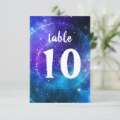 Blauw Paarse B'nai Mitzvah Galaxy Tafelnummer Kaar (Staand voorkant)