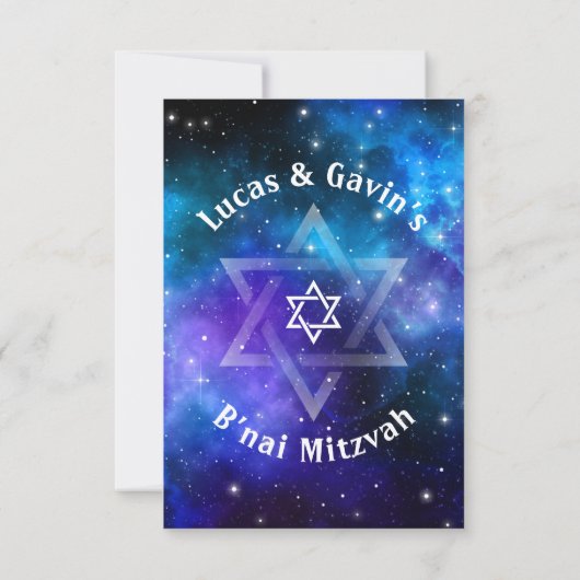 Blauw Paarse B'nai Mitzvah Galaxy Tafelnummer Kaar (Achterkant)