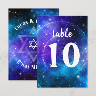 Blauw Paarse B'nai Mitzvah Galaxy Tafelnummer Kaar