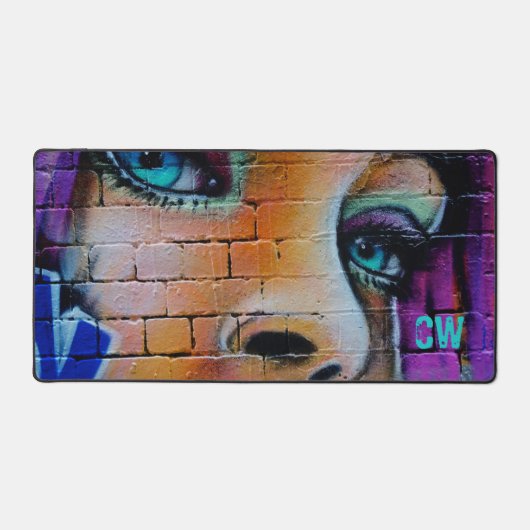 Blauw Paarse Bold Graffiti Meisje Bureaumat (Voorkant)