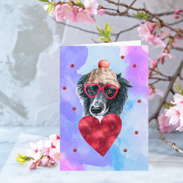Blauw Paarse Border Collie Valentijnsdag Cadeau Ho Kaart