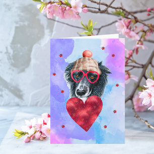 Blauw Paarse Border Collie Valentijnsdag Cadeau Ho Kaart