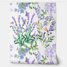 Blauw Paarse Botanische Bloemenbehang