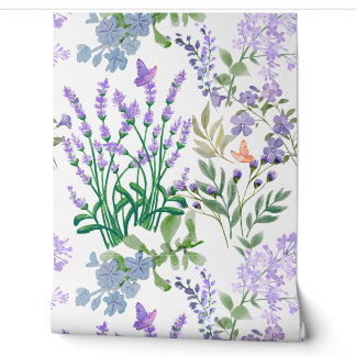 Blauw Paarse Botanische Bloemenbehang Behang
