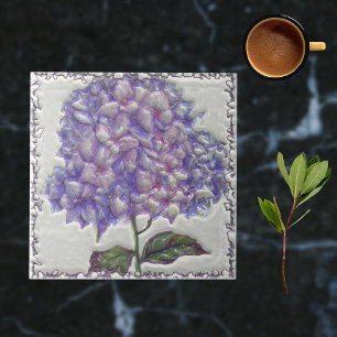 Blauw Paarse  Botanische Faux 3D Tegeltje