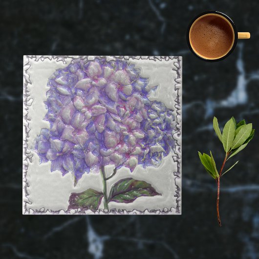 Blauw Paarse Botanische Faux 3D Tegeltje