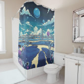 Blauw Paarse Bubble Landschap Douchegordijn (In situ)