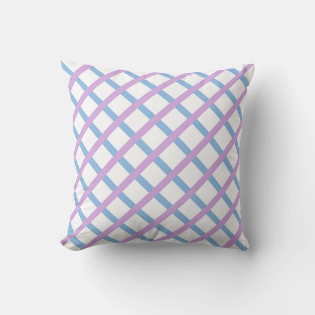 Blauw Paarse Checker Diamond Stripes Patroon Kussen (Voorkant)